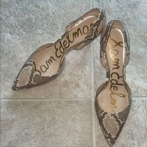 Sam Edelman Snake-Print D'Orsay Pointed-Toe Heels in Brown and Cream